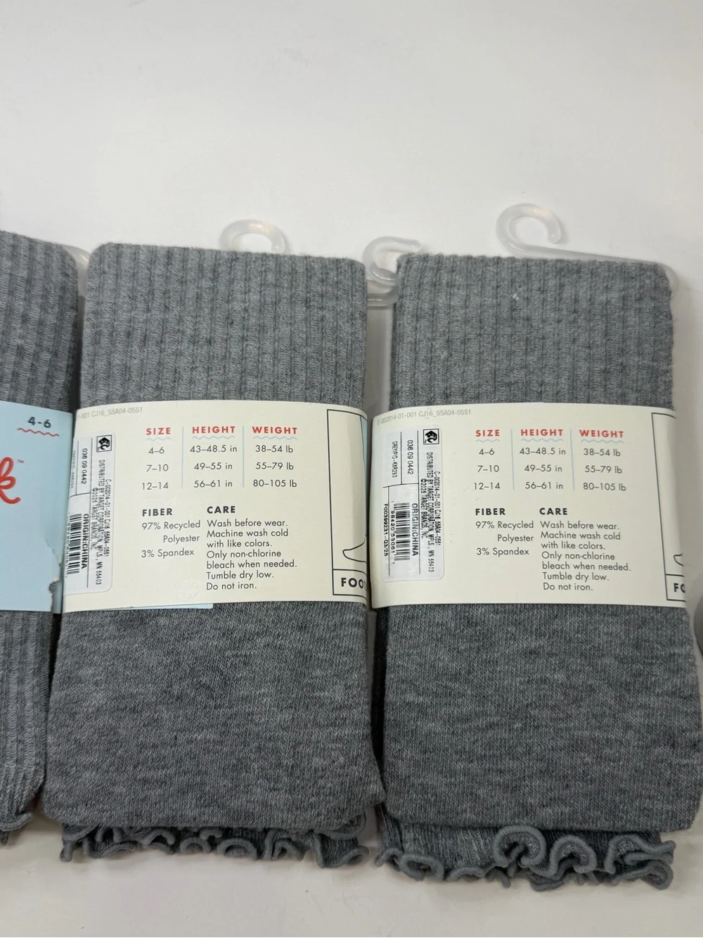 Cat & Jack Girls Footless Tights Size 4-6 Gray Ruffle Trim NWT Set Of 5